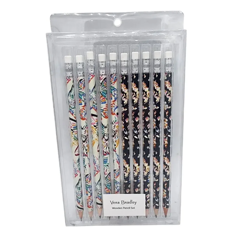 NEW Vera Bradley VB Assorted Wooden Writing Pencil Set of 10 White Black Design